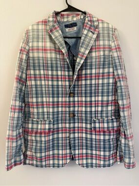 Polo Ralph Lauren Blazer Women Size 4 Indian Madras Plaid Multicolor 2 Button